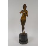 Hans Keck, a German bronze figure of a nude, raised on an octagonal marble base, 28.5cm high