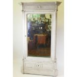 A C19th French armoire, with mirrored door over single drawer, 110 x 49 x 206cm