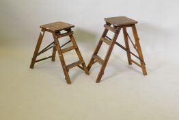 A pair of antique wood steps, 56cm high