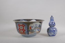 A Chinese Imari bowl, chip to rim and hairline crack, 25 cm diameter, 13cm high, and an C18th