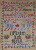 A C19th sampler by Jessie J Edwards, June 1873, 29 x 39cm