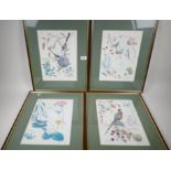Marjorie Blamey, a set of four botanical prints, wild birds in their habitats, produced in memory of