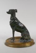 A late C19th/early C20th bronze and brass inkwell in the form of a greyhound, 18cm high