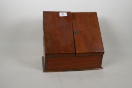 A Victorian walnut stationery box with fitted interior, 30cm x 17cm x 26cm