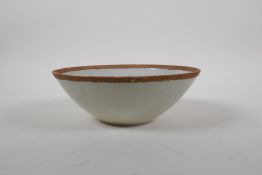 A Chinese song style celadon glazed porcelain bowl with underglaze objects of virtue decoration,