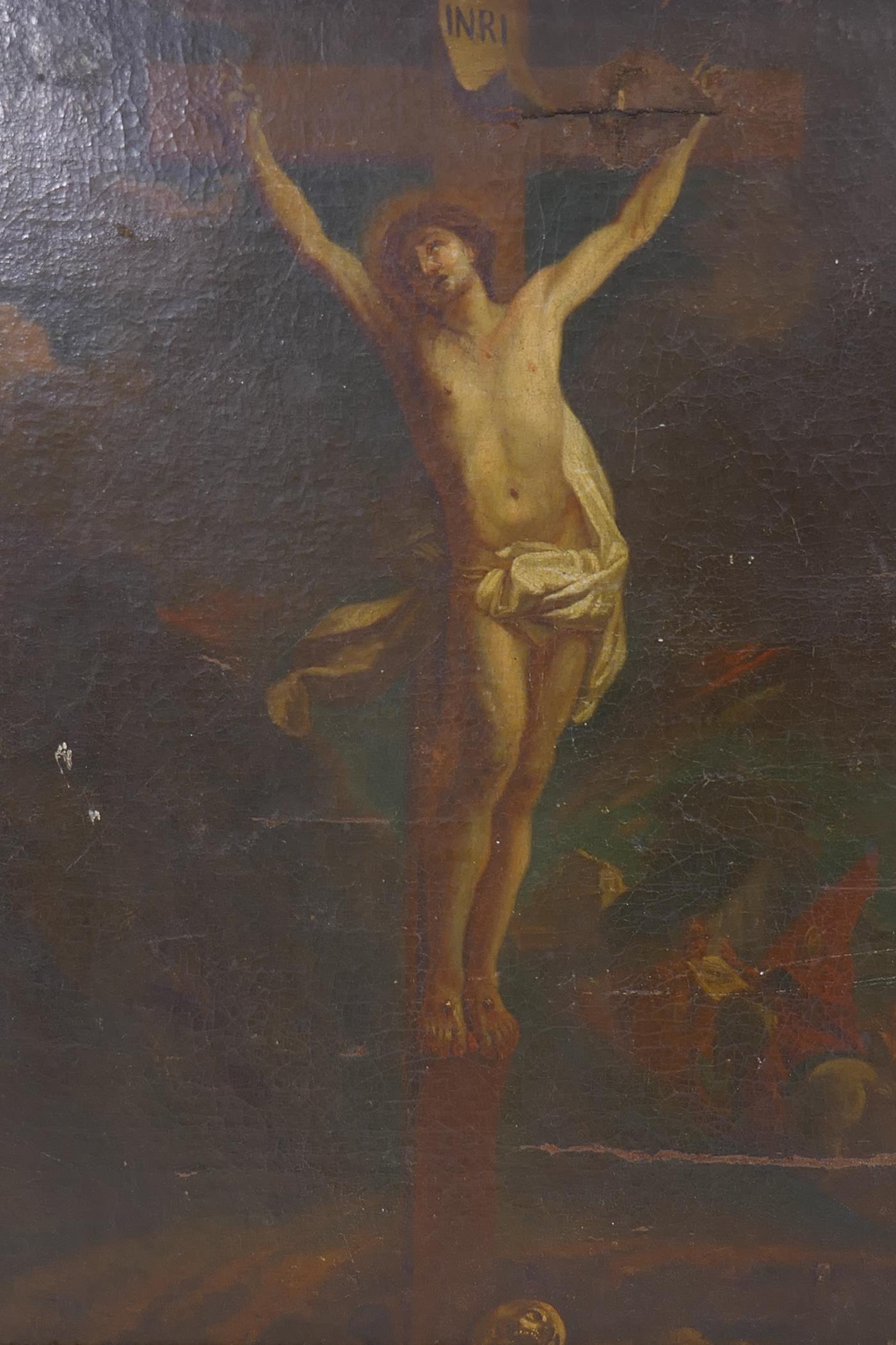 The Crucifixtion, C18th/C19th, probably continental, oil on canvas laid on board, unsigned, 40 x - Image 3 of 5
