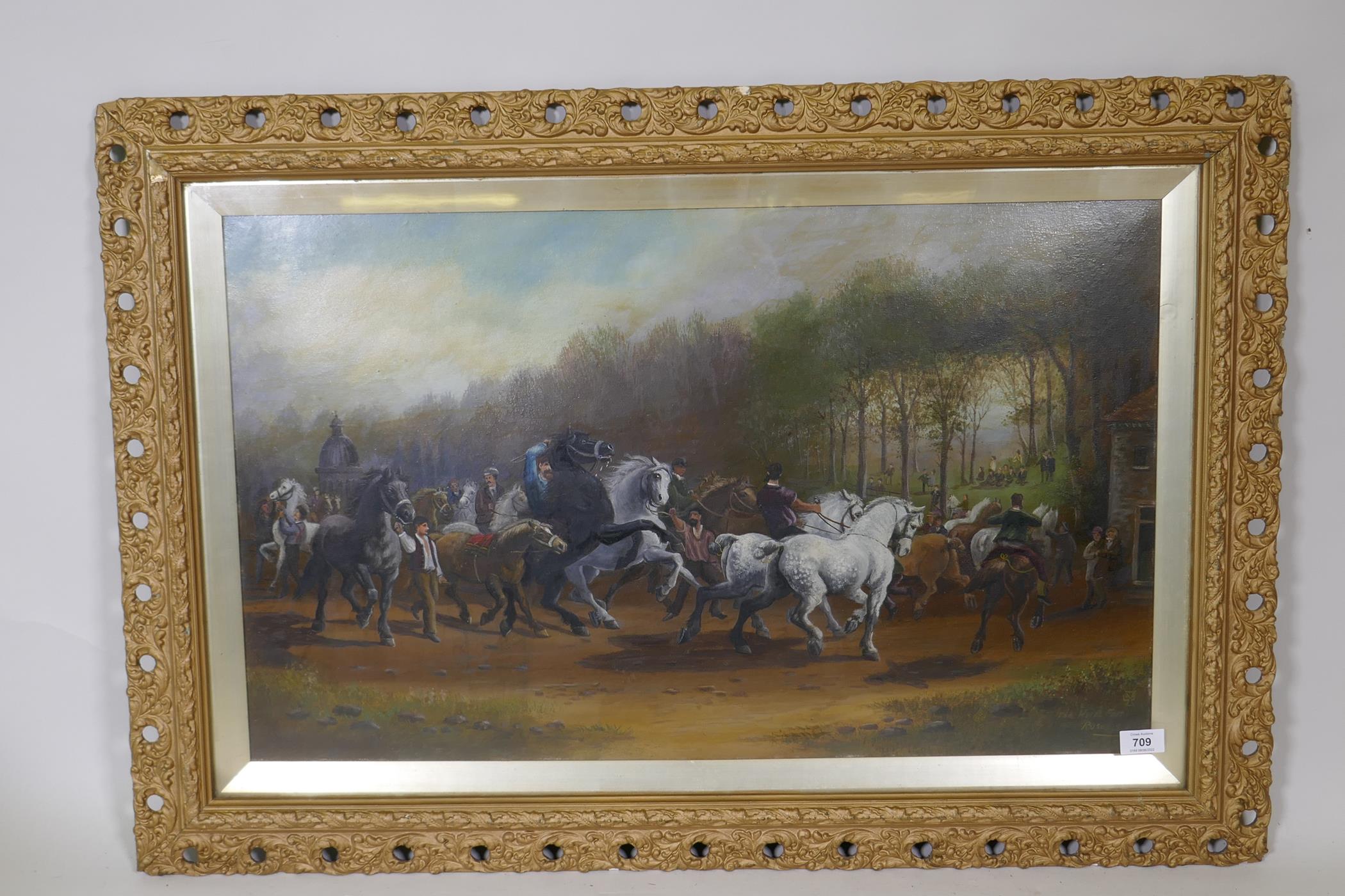 After Rosa Bonheur, 'The Horse Fair', inscribed lower right, oil on millboard, 82cm x 50cm - Image 2 of 3