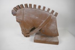 A large wooden horse's head, 40cm high