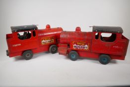 Two mid C20th Triang 'Puff Puff' toy trains, 41cm long