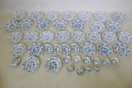 Meissen Onion pattern part dinner service, 46 pieces comprising thirteen 23cm diameter plates (3