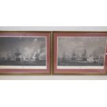After Major James West, two black and white engravings of naval engagements from the Battle of the