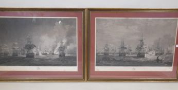 After Major James West, two black and white engravings of naval engagements from the Battle of the