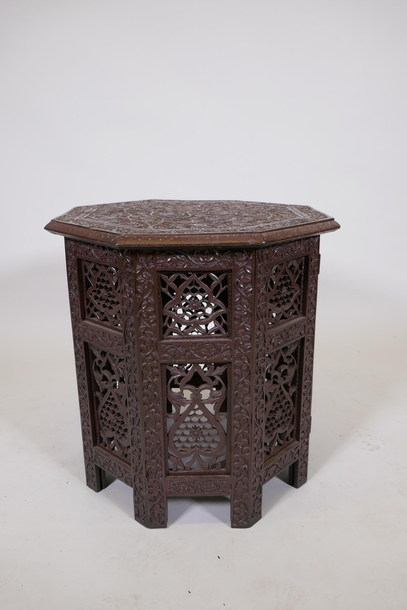 An Indian carved and lacquered wood occasional table, 18" x 18" - Image 2 of 4