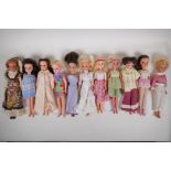 Eleven vintage Sindy dolls from the 70s and 80s, and extensive wardrobe