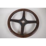 A vintage wood and shagreen four spoke steering wheel, 43cm diameter