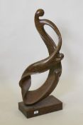 A contemporary patinated bronze abstract sculpture, 90 cm high