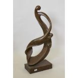 A contemporary patinated bronze abstract sculpture, 90 cm high