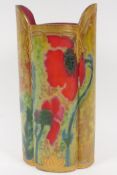 A late C19th secessionist style cameo glass vase decorated with poppies and gilded embellishments,