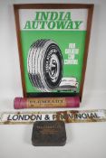 A 'London and Provincial' enamel advertising sign, 73cm long, a WG James valve manufacturer's