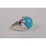 A 925 silver and turquoise set ring, size P/Q