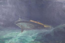 The steam ship 'Vectis' in stormy seas, unsigned, early C20th, oil on canvas, 66 x 37cm