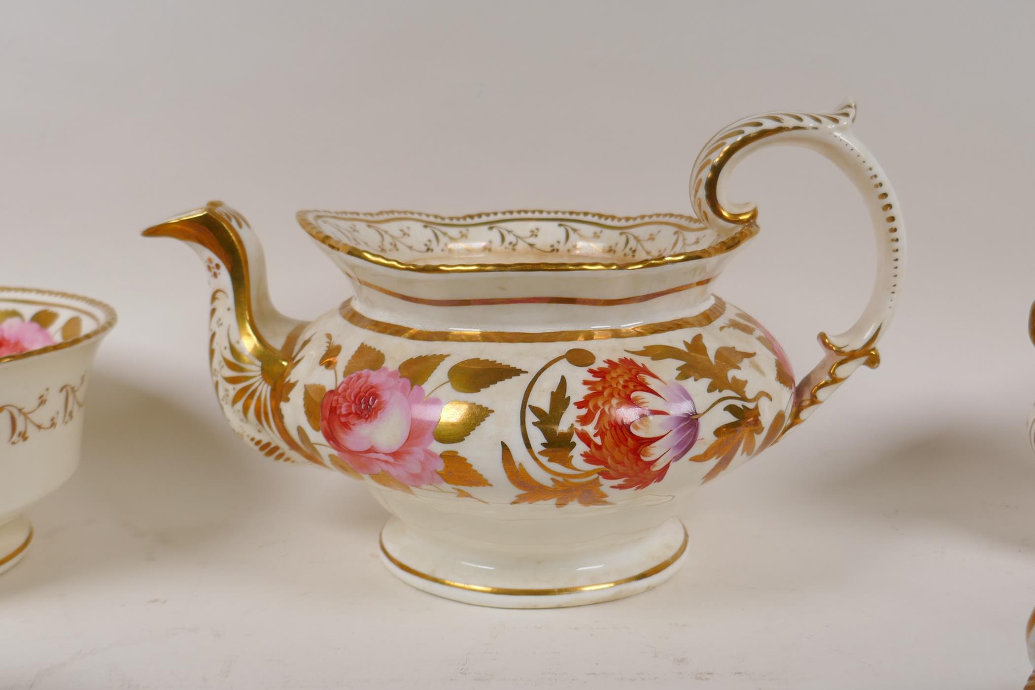 A late C18th/early C19th  Staffordshire part tea service with hand painted floral decoration and - Image 2 of 11