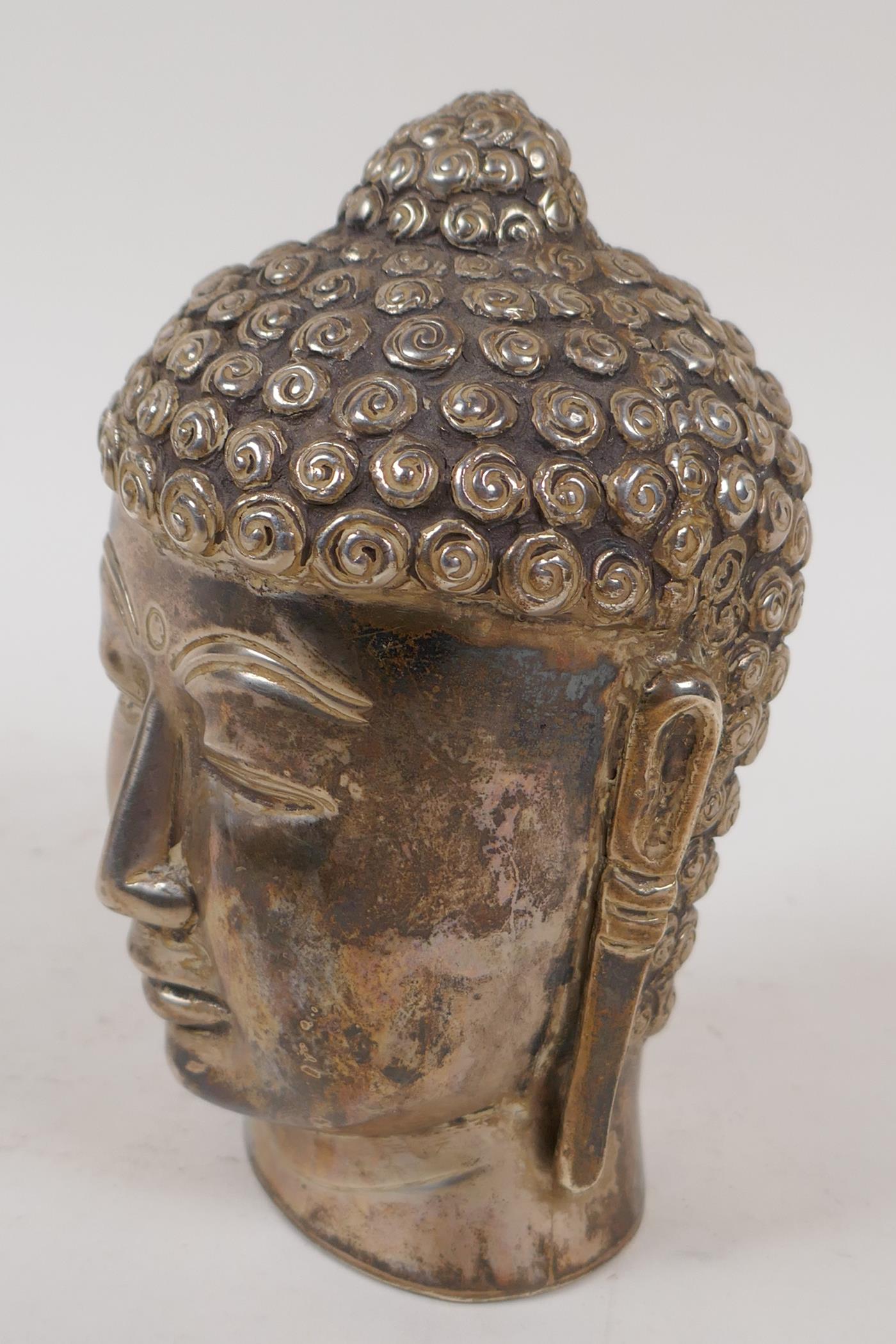 A tested silver model of Buddha's head, 14cm high, 310g - Image 4 of 5