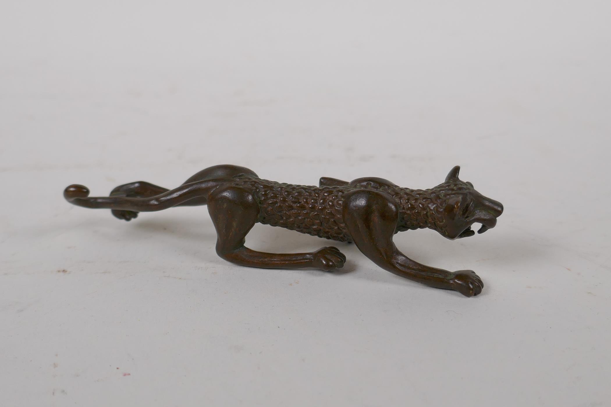 A Japanese style bronze okimono leopard, 11cm long - Image 2 of 2