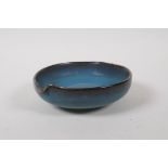 A Chinese Jun ware peach shaped dish, 14 x 16cm