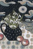 Jane Walker, Scottish, Snow & Apples, limited edition lino cut still life print, 4/16, pencil signed