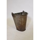 A metal half bucket wall planter with iron swing handle, 32cm high