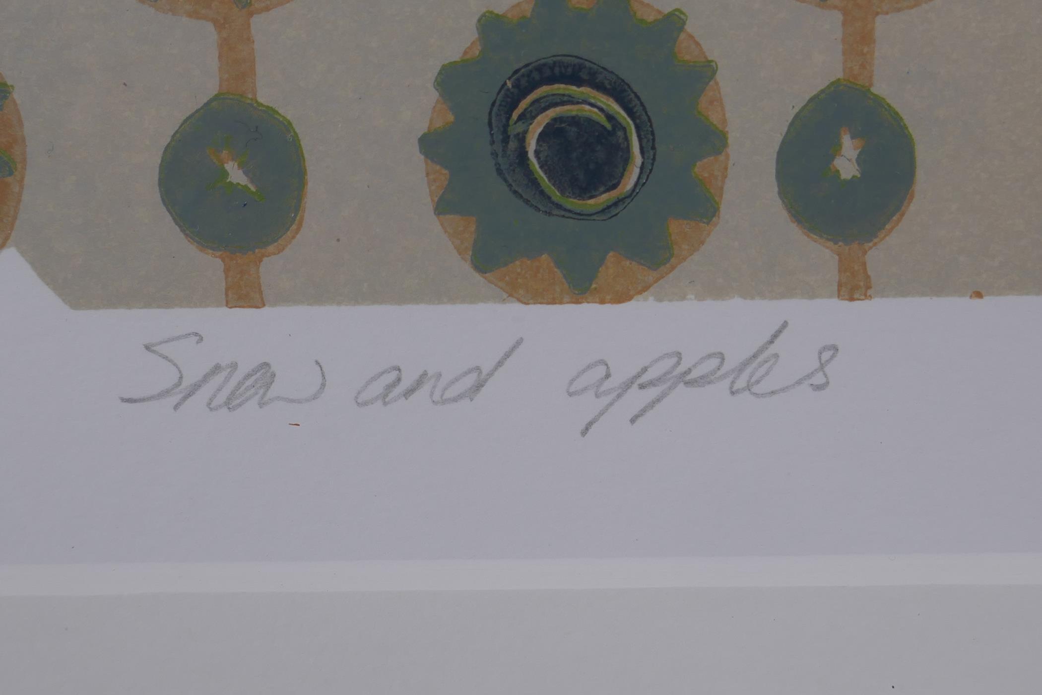 Jane Walker, Scottish, Snow & Apples, limited edition lino cut still life print, 4/16, pencil signed - Image 4 of 8