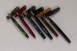 Six fountain pens, two Conway Stewart and Parker, Summit Mentmore and Boots Chatsworth, five with