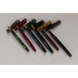 Six fountain pens, two Conway Stewart and Parker, Summit Mentmore and Boots Chatsworth, five with