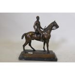 After Joseph Edgar Boehm, a bronze figure of a huntsman on his mount, 'Captain Anstruther Thomson on