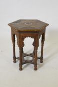 Antique Hispano-Moresque occasional table inlaid with exotic veneers and bone and Islamic