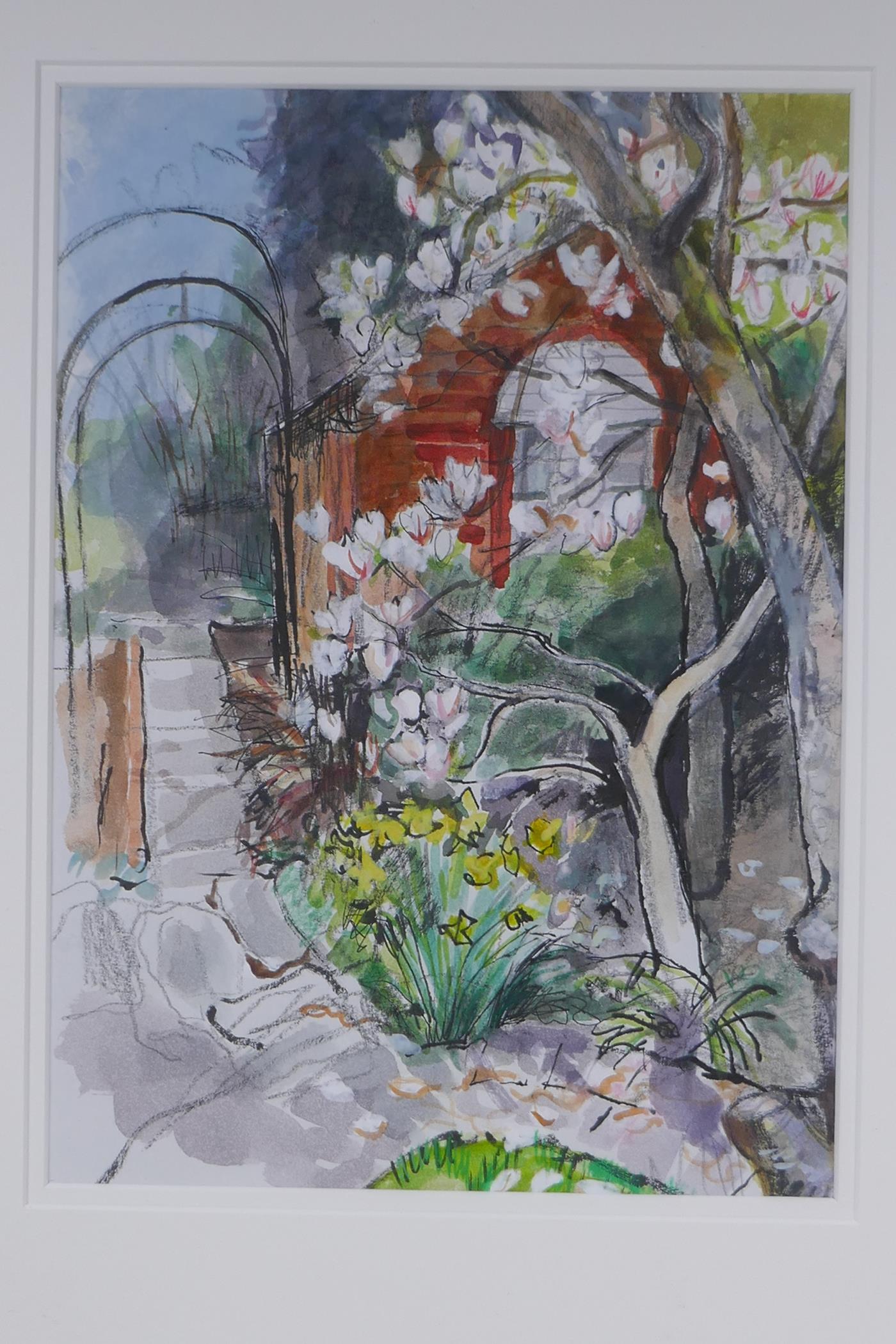 Attributed to David Mcleod Martin, Scottish (1922-2018), garden landscape, mixed media on paper, - Image 2 of 4