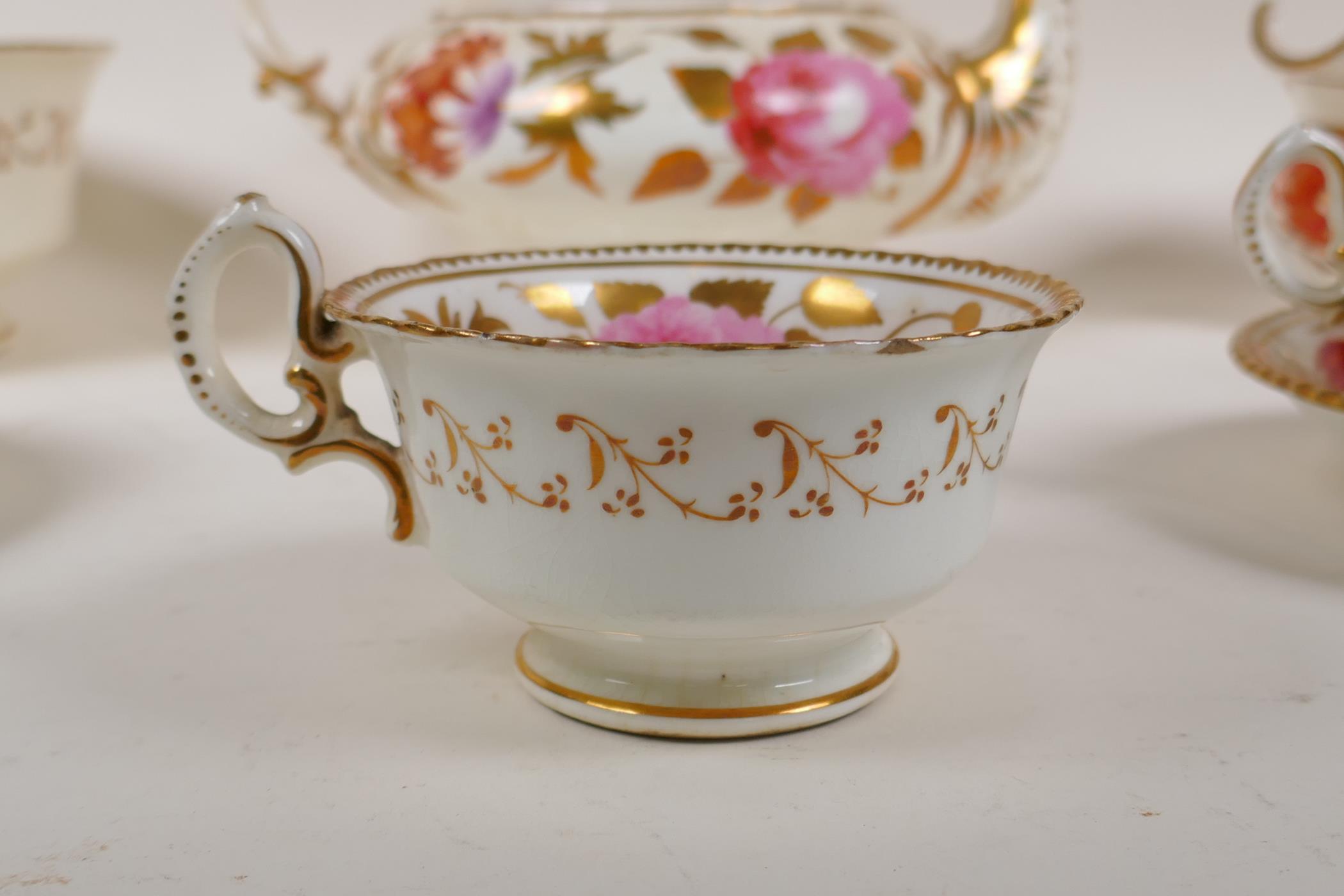 A late C18th/early C19th  Staffordshire part tea service with hand painted floral decoration and - Image 4 of 11