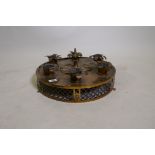 An antique continental gilt brass ceiling lamp with six lamps, 46cm wide x 22cm