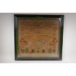 A large C19th sampler by Elizabeth Allinson, aged 13, Dec 2, 1881, framed, frame 75cm x 72cm