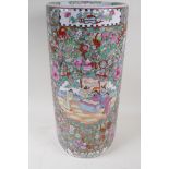 A famille rose pattern Chinese porcelain cylindrical stick stand, 47cm high
