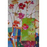 Scottish colourist school, still life of flowers, oil/acrylic on canvas board, 50cm x 50cm