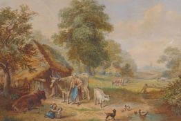 Farmstead with cattle, late C19th, signed indistinctly, 1878, watercolour, 44 x 36cm
