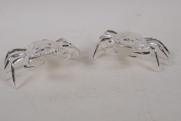 A pair of table salts cast as crabs, 5" wide