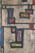 Abstract study, signed Gaul, mid C20th mixed media painting on board, 28cm x 101cm