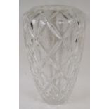 A large lead crystal glass vase with all over thumb print design, 32cm high