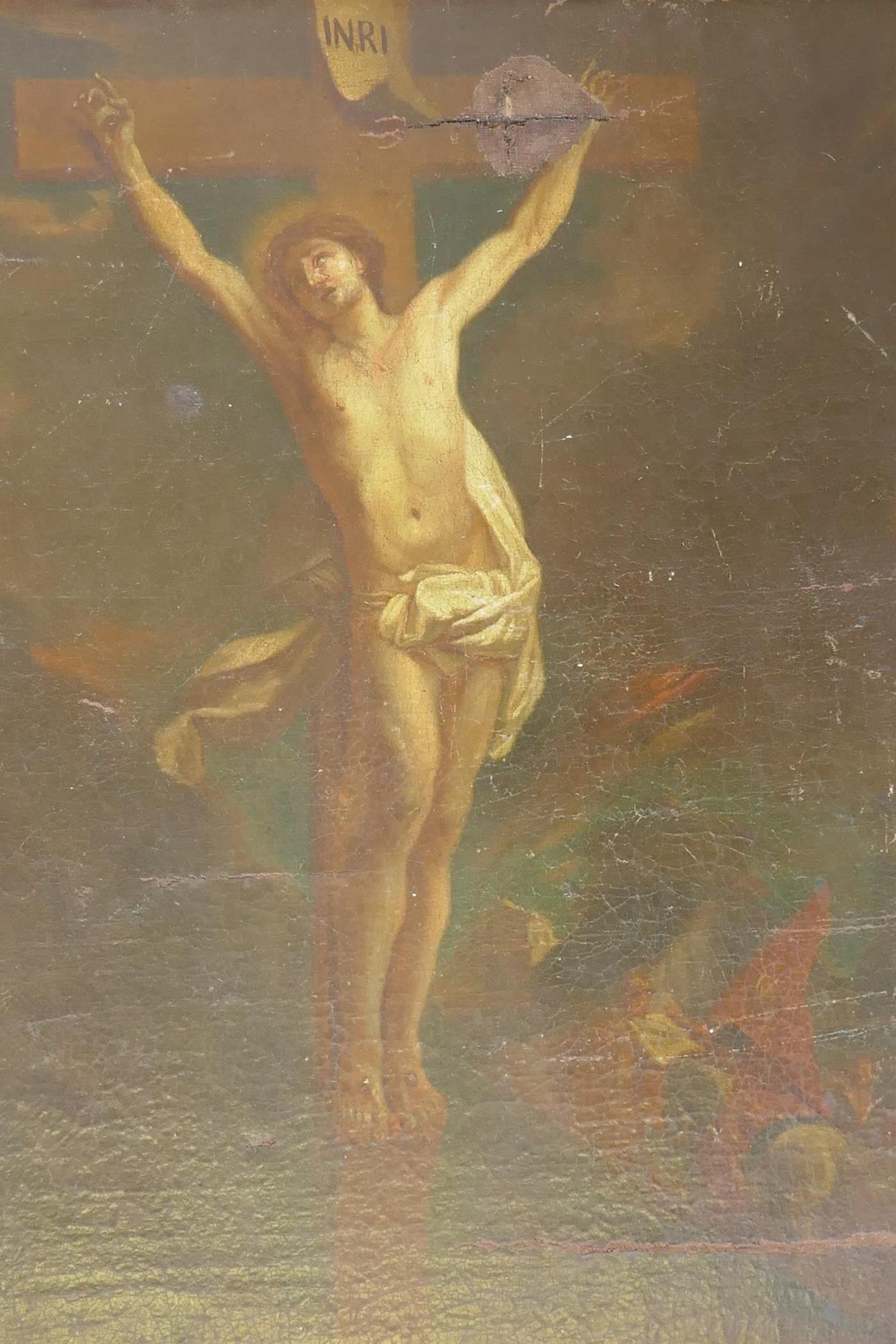 The Crucifixtion, C18th/C19th, probably continental, oil on canvas laid on board, unsigned, 40 x - Image 2 of 5