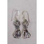 A pair of 925 silver cat earrings