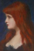 Portrait of a young lady with red hair, signed Henner, pastel drawing, 37cm x 47cm