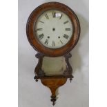 A Victorian drop dial wall clock, with inlaid walnut case and dolphin decoration, and mirrored back,